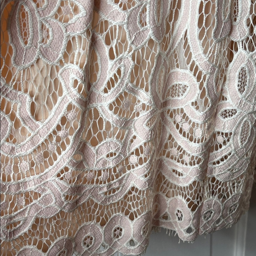 3 for $20 VENUS Blush Pink Lace Mini Dress with Crochet Overlay sz L - Picture 4 of 6